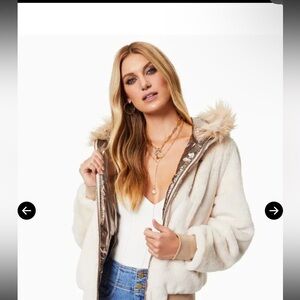 Ramy Brook Julian Reversible Jacket Faux Fur& Rose Gold Metallic Bomber